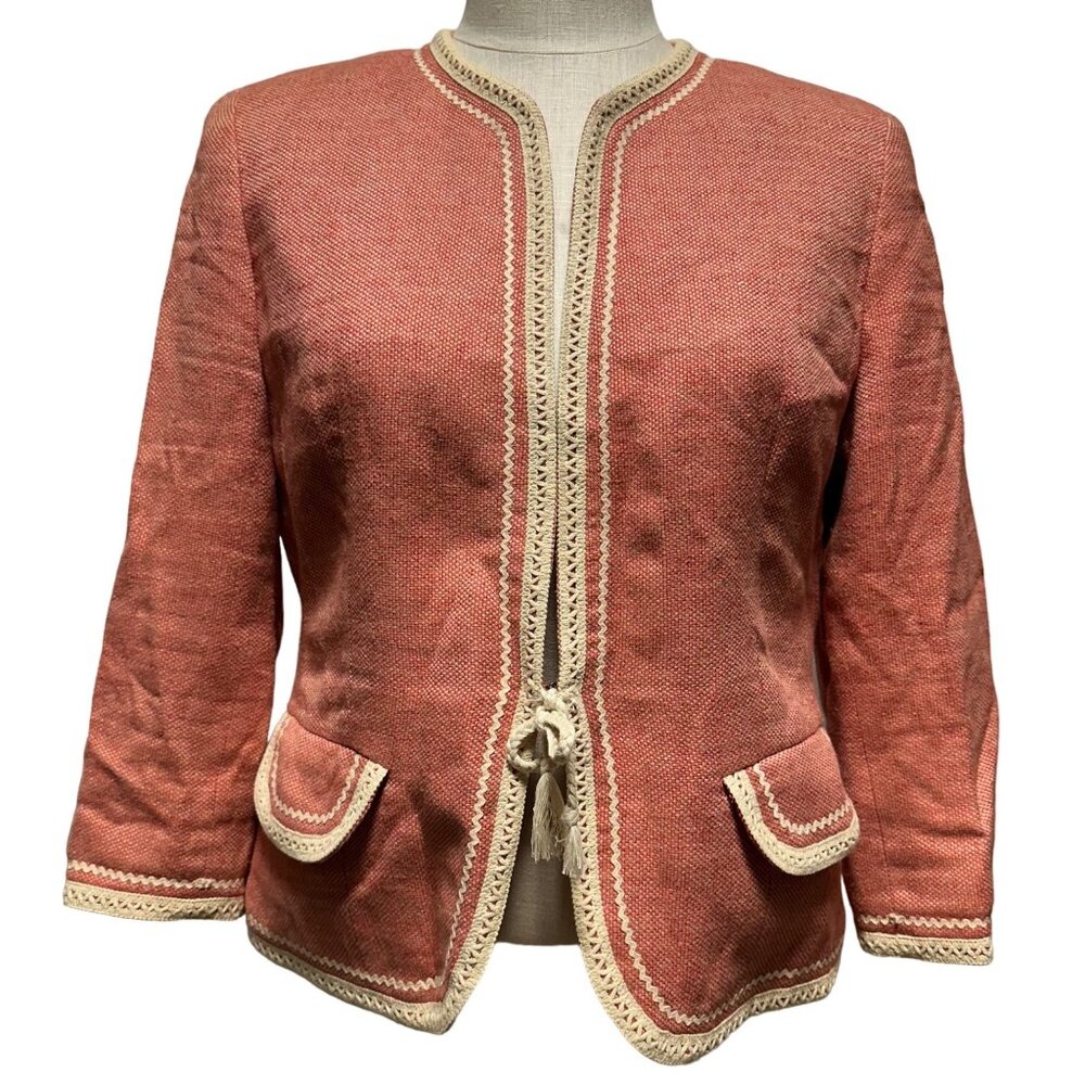 Kasper Coral Linen‎ Blend Jacket with Pockets Size 10